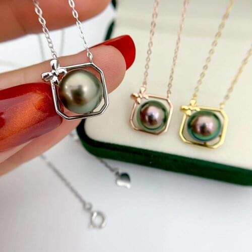 Bow Square 925 Sterling Silver Necklace Set Findings Jewelry Base Settings Mountings Parts for Akoya Edison Pearls, Coral, Jade