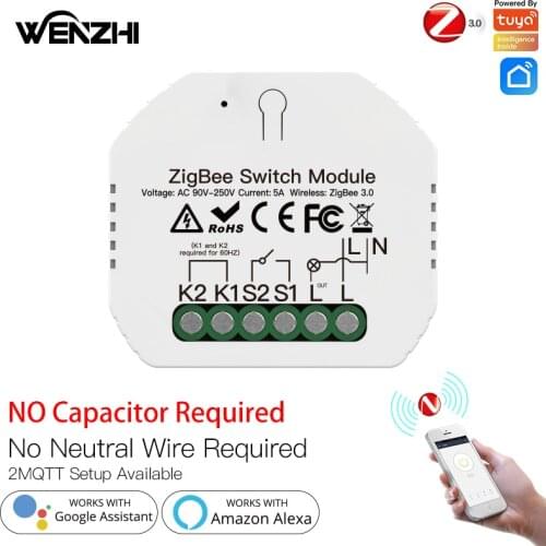 Mini Zigbee Light Switch Module Single Fire No Neutral Capacitor Timer Remote Control Smart Life Tuya Alexa Google Home 2MQTT