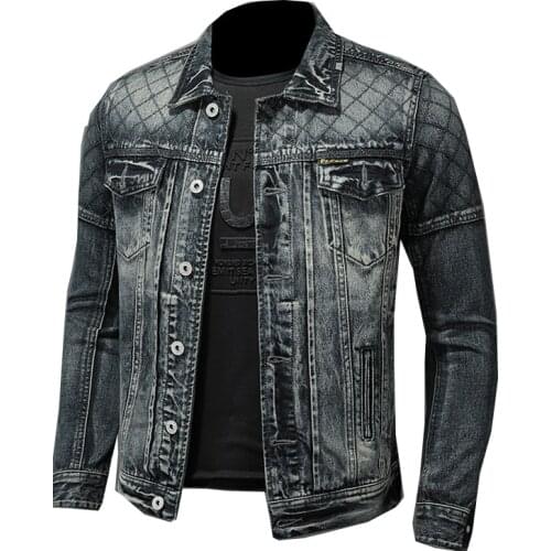 Mens denim jacket motorcycle bomber jacket single-breasted denim spring and autumn casual street denim jacket