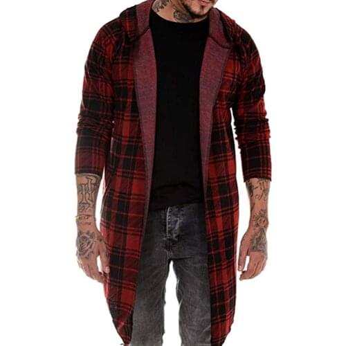 Men Jackets Autumn Fashion Cotton Plaid Print Long Sleeve Hooded Shirt Coat Plaid Print Comfortable Hooded Jackets Men Plus size