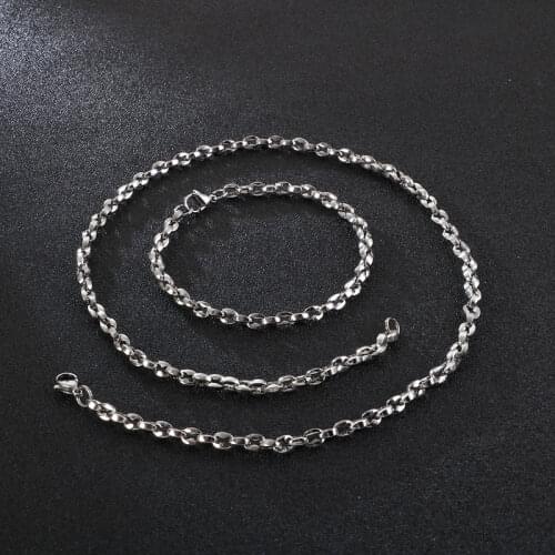 HAOYI Fashion Stainless Steel Charm Bracelet Necklace Set Gold And Silver color Men Jewelry Accessories Heavy Chain