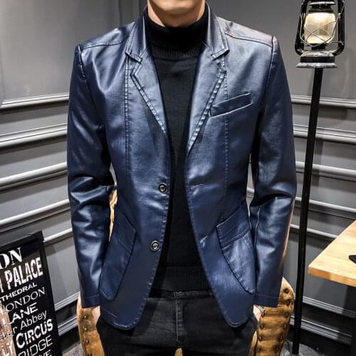 2020 Men Blazer and Jackets Slim Fit PU Leather Jacket Fashion Party/Wedding/Business Blazer Leather Jacket Male Outwear