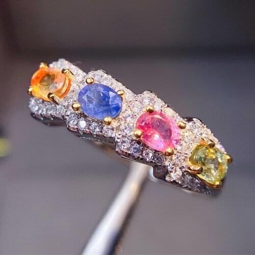 Natural real colorful sapphire ring Per jewelry 925 sterling silver 3*4mm 0.3ct*4pcs gemstone Fine jewelry J2121715