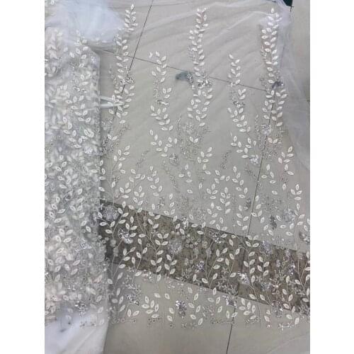 New beautiful white leaf applique sequin bead embroidery, French tulle lace, fashionable wedding dress/my