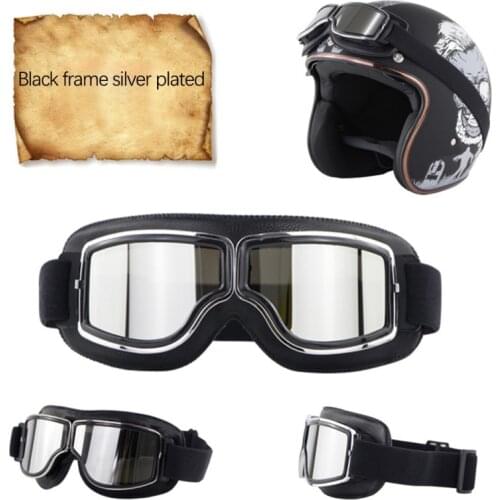 1Pcs Retro Helmet Goggles Pilot Goggles-Black Transparent Motorcycle Glasses 100% UV400 Classic Glasses Practical Ski Sunglasses