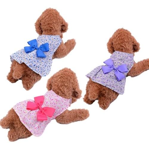 Dog Clothes Floral Dress For Dog Chihuahua Wedding Dress Puppy Bow Skirt Clothing Spring Summer Dogs Dresses Pet Apparels New
