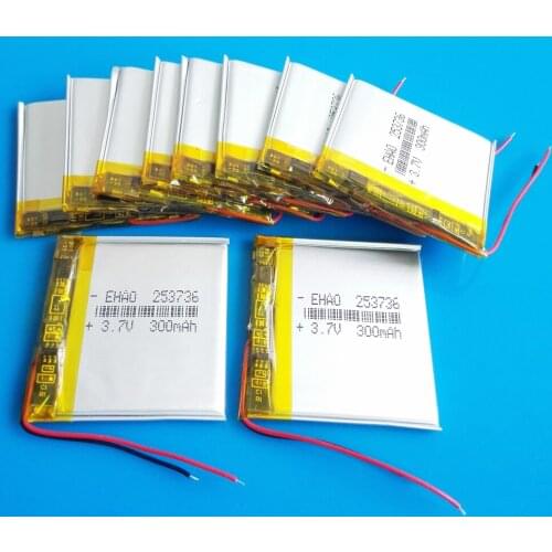 Wholesale 10 pcs 3.7V 300mAh lipo lithium polymer rechargeable battery 253736 for MP3 GPS bluetooth headset camera smart watch