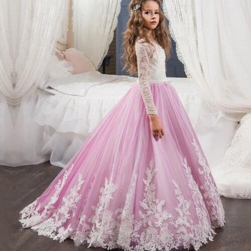 Teenagers Dresses 14 Years Kids Dress Clothes for Girls 12 Years Girl Long Sleeve Pink Princess Wedding Graduation Dresses Long