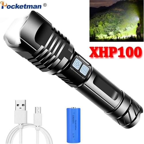 Pocketman XHP100 LED Flashlight Most Powerful USB Rechargeable Flashlights XHP50 LED Torch Waterproof Zoomable Flashlight