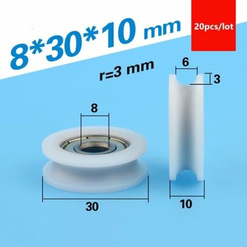20pcs U groove Plastic coated bearing 608ZZ 8*30*10mm sliding door window POM roller guide wheel nylon pulley diameter 30mm