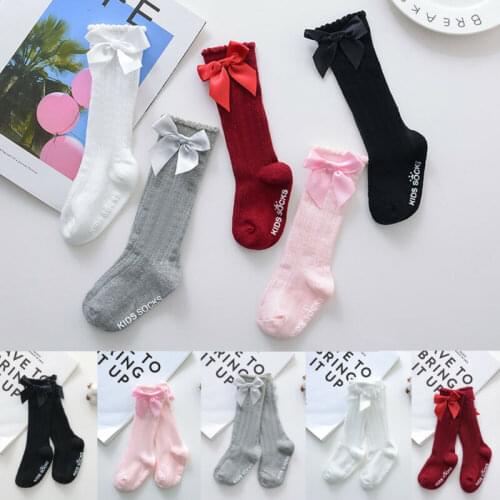 Pudcoco New Cute Girls Warm Stockings Knee High Bowknot Cotton Baby Stockings Long Tube Kids Stockings For Girls Children Sokken