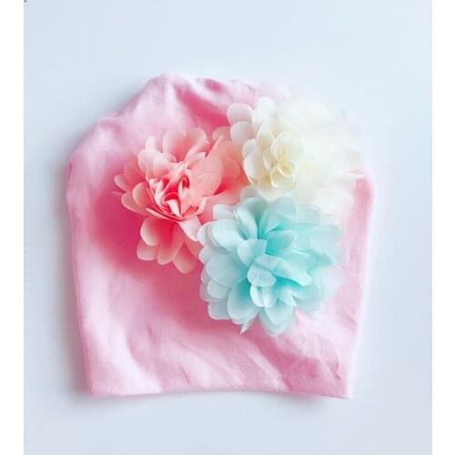On Sale 1pc Baby Hats Three Chiffon Flower Hat Turban Cotton Beanie Cap Boy Girl Autumn Winter Soft Cotton Caps 0-5years