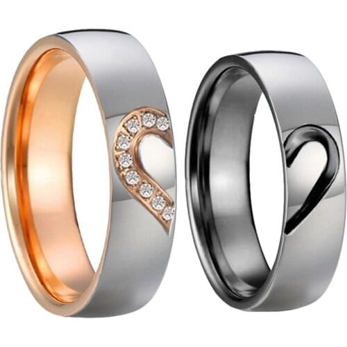 Mutil Color Lovers Heart Shaped Cubic zirconia couple wedding rings for men and and women jewelry marriage finger ring