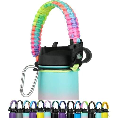 Paracord Handle - Fits Wide Mouth Bottles 12oz to 64oz - Durable Carrier, Paracord Carrier Strap Cord with Safety Ring,Compass