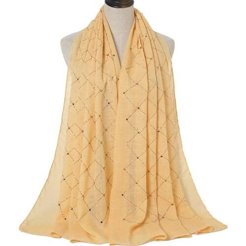 Fashion Plain Cotton Scarf Muslim Hijab Shiny Diamond Plaid Scarves Women Luxury Headscarf Long Shawl Support Wholesale