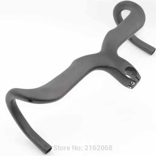 Newest Road bike matt 3K full carbon fibre bicycle handlebar stem integrated with computer stent hole 400-440x90-120mm Free ship