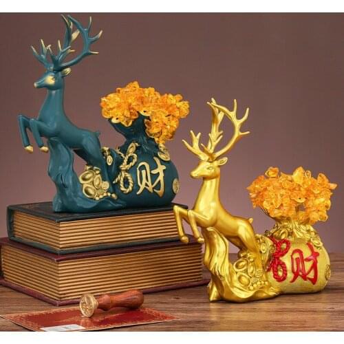 Nordic Light luxury fortune deer money tree resin decoration creative home living room study wine cabinet porch decora figurine