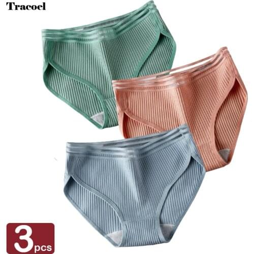 Tracoel 3Pcs/Pack Hollow Out Womens Cotton Panties Skin-Friendly Soft Underwear Dropshipping Female Mid Waist Lingerie Intimate