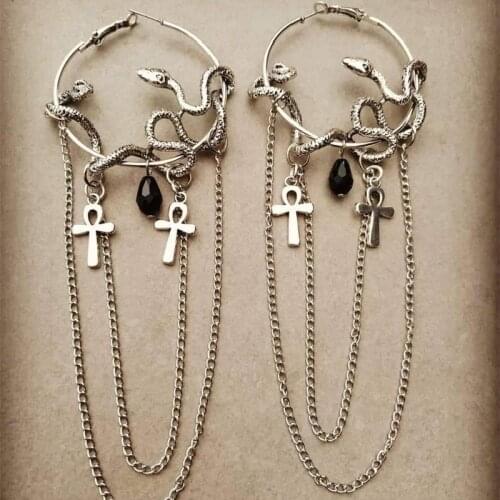Gothic Snake Ankh Hoop Earrings Wiccan Jewelry Steam Punk Jewelry Grunge Halloween Classical Rock Statement Fashion Women Gift