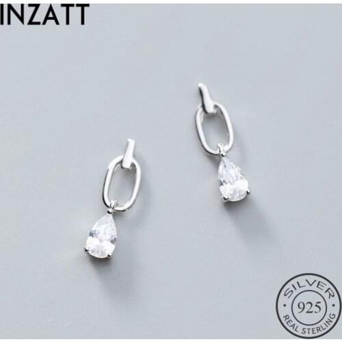 INZATT Minimalist Geometric Hollow Oval Zircon Water Drop Dangle Earrings For Women Real 925 Sterling Silver Fashion Jewelry