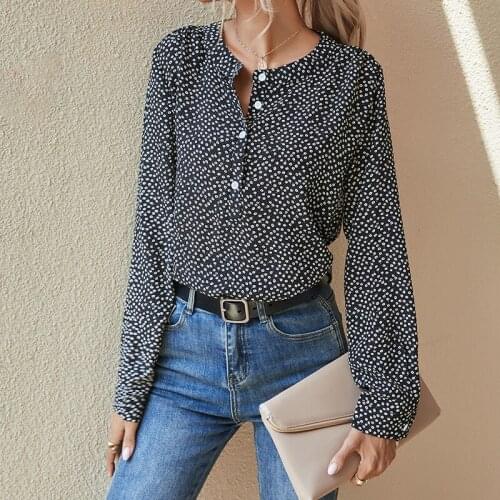 Polka Dot Womens Shirt Long Sleeve Button Women Blouses 2021 Spring Fall Fashion Woman Blouses 2020 O-Neck Casual Top Female