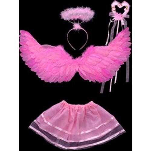 Girls Kids Women Angel Wings White Skirt Wands Cosplay Child Feather Wings Halloween Christmas Angel Costume Wings