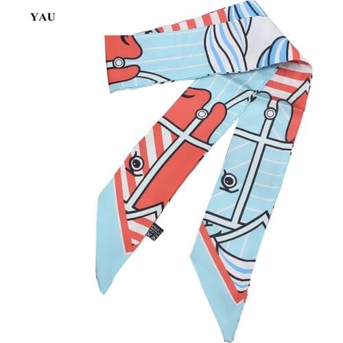 Free Shipping 95cm*5cm Eyes Stripe Printed Small Scarf Women Twill Silk Scarf Headband Long Scarves Bag Accessories Ribbon