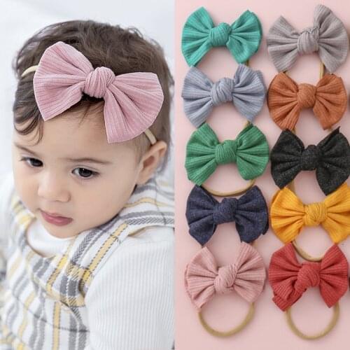 1PCS Cute Baby Headband Lovely Delicate Cotton Linen Girls Bows Hair Accessories Infant Candy Color Stripe Knotted BowHair Bands