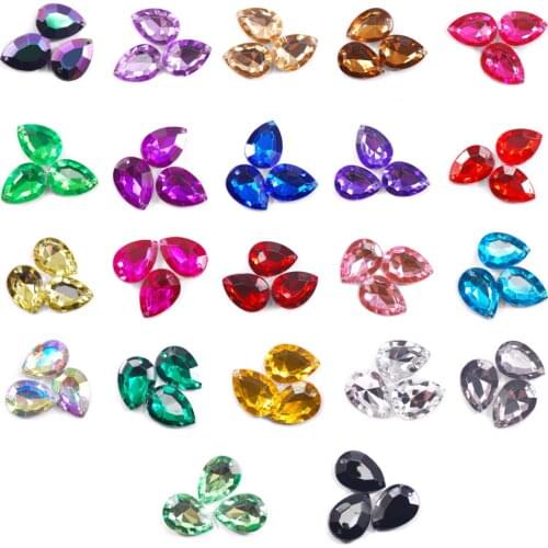 22 Colors Select 13*18mm Water Drops Teardrop Shape Sewing Acrylic Crystal Point back Rhinestone Sew on Clothing Jewelry 500pcs