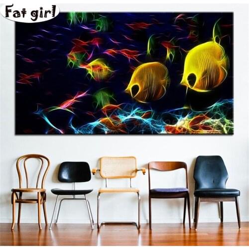5D Abstract Tropical Fish Diy diamond painting full drill diamond embroidery mosaic cross stitch Colorful abstract Handmade gift