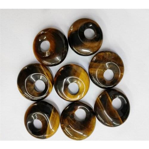 8Pcs 20x7mm Natural Brown Tiger Eye Gem Donuts Pendant Bead For DIY Jewelry Necklace Bracelet Making Accessories Creative Gifts