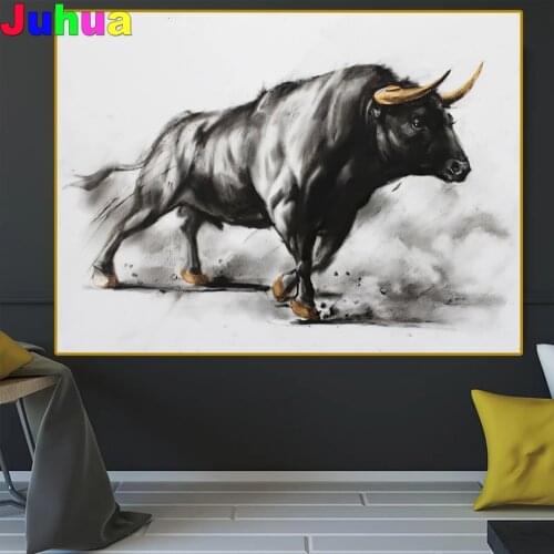 Black Bull diy Diamond Painting Mosaic animal cow 5D Full Square Round ox diamond Embroidery gift home decor drop shipping