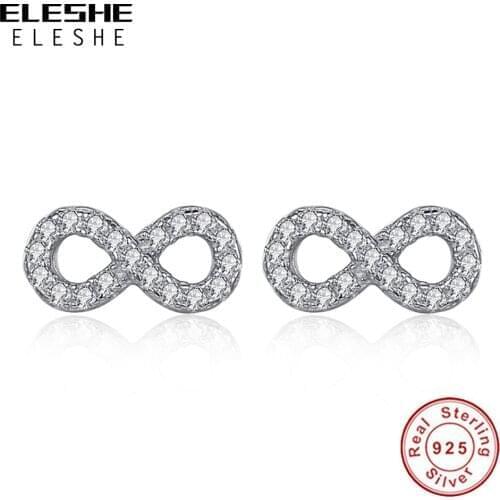Authentic 925 Sterling Silver Stud Earrings Infinity Love Cubic Zirconia Earrings for Women Girls Wedding Jewelry Gifts
