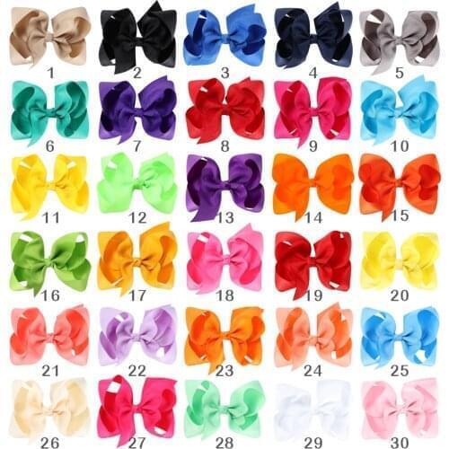 CN 50Pcs/lot 4" Solid Hair Bows With Clips For Kids Girls Boutique Ribbon Hair Clips Classic Hair Bows Hair Accessories