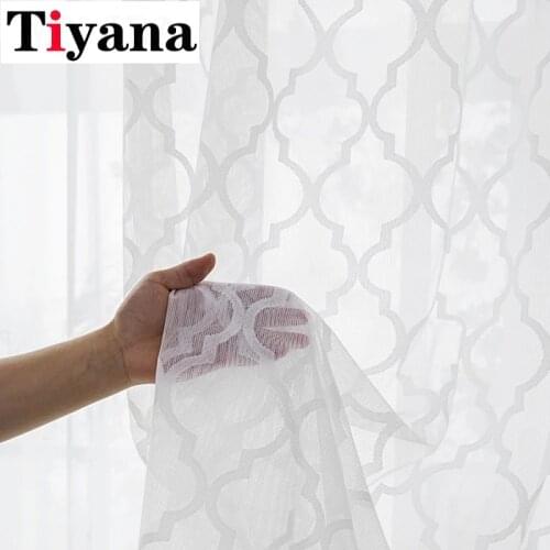 White All-match Yarn Lace Mesh Tulle Window Screen Curtains for Bedroom Plaid Pattern Sheer for Living Room JK138D