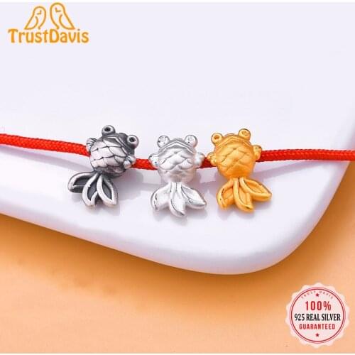 TrustDavis Real S999 Sterling Silver Small Goldfish Beads Charms For Bracelet or Necklace DIY Accessories Fine Jewelry HY037