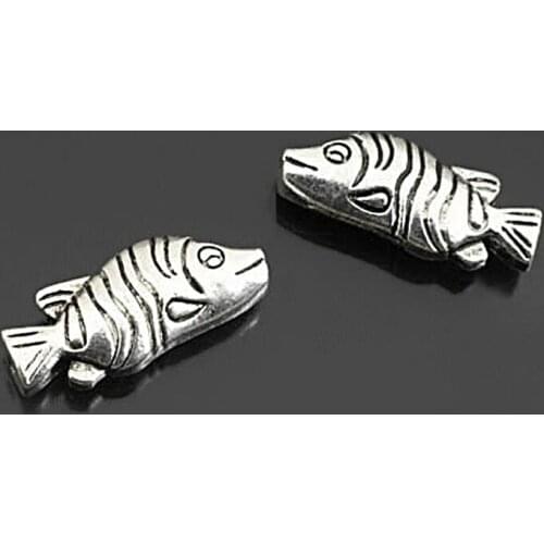 C028)10 pieces 25x10mm Antique Silver Zinc Alloy Fish Spacer Bracelet Beads Diy Jewelry Findings Accessories Wholesale
