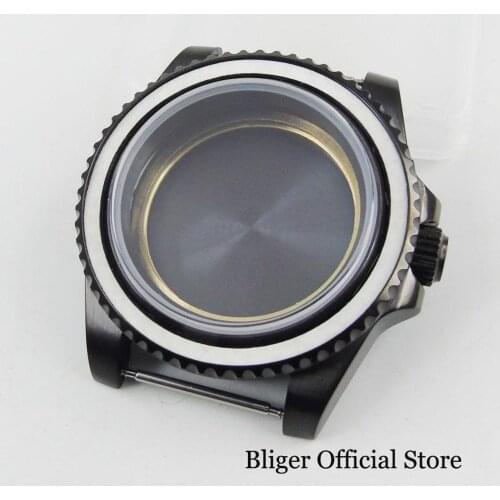 Black 40mm Watch Case without Bezel Sapphire Glass Fit ETA 2836 MIYOTA Movement