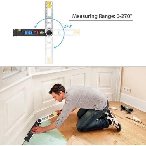 Digital Angle Finder Protractor 0~270°, Backlight Angle Finder Ruler with Data Hold Function, Horizontal and Vertical Bubble