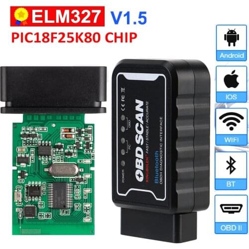 For Android/IOS ELM 327 V 1.5 ICAR2 OBDSCAN ELM327 WiFi/Bluetooth V1.5 PIC18F25K80 Chip OBDII Diagnostic Tool Repair Accessories