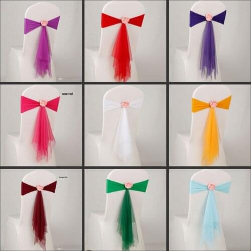 Spandex Lycra Chair Sashes Elastic Satin Chair Bands with Buckle for Wedding Chair Cover Sashes Bows