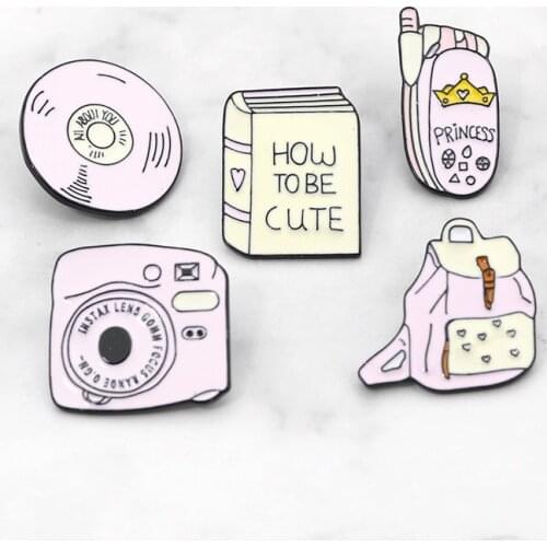 Daliy Supply Enamel pin Disk Moblie Phone Book Camera Bag brooches Bag Clothes Cartoon Jewelry Gift for friends