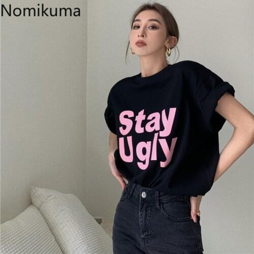 Nomikuma Letter Printed T Shirt Women O Neck Short Sleeve Casual Loose Tshirts 2021 Summer New Kroean Style Tshirts Camisetas