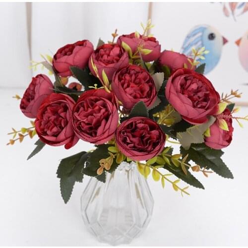 Fall 6 buds Peony Artificial Flower Imitation Plants Home Decor Wedding Decoration Photo Prop Hotel decoration Yuanbao Peony