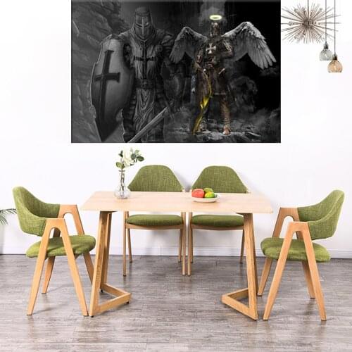 Knight Templar And Shield Sword Knight Wings Painting 5 Panel Modular Style On Canvas Print Poster Modern Home Decor Wall Art