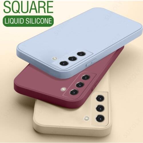 Square Liquid Silicone Case For Samsung S21 Ultra S20 FE S8 S9 S10 Plus S10E A21S A31 A41 A32 A42 A51 A52 A71 A72 Lens Protect