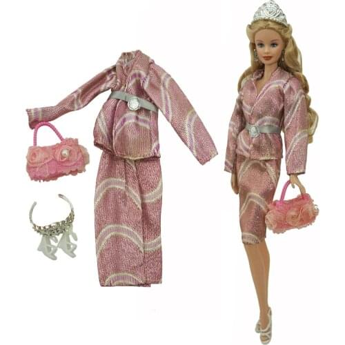 Fashion Pink 1/6 Doll Clothes For Barbie Clothes Outfit Set Crown Jacket Coat Top Skirt Handbag Belt Shoes 11.5" Dolls Accessory
