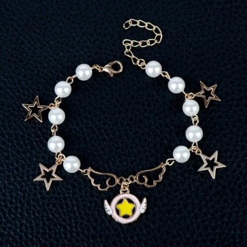 Fashion women jewelry card captor sakura star imitation pearl bracelets hot anime cardcaptor sakura chain bracelet bangle