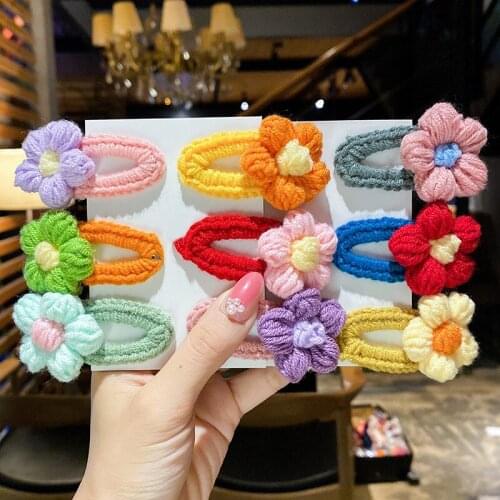 New Children Cute Colors Knitting Hollow Flower Ornament Hair Clips Girls Lovely Sweet Barrettes Hairpins Kids Hair Accessories