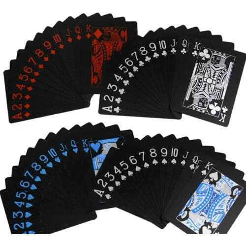 One set Waterproof PVC Plastic Playing Cards Set Trend 54pcs Deck Poker Classic Magic Tricks Tool Pure Black Magic Box-packed